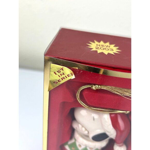 LENOX Peanuts Snoopy in Stocking Christmas Tree Ornament Holiday Porcelain VTG - Picture 5 of 16